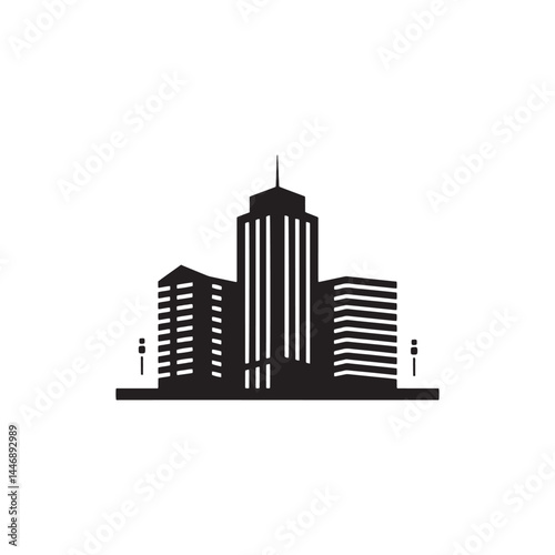 City Skyline Icon, Urban Landscape with Skyscrapers and Buildings