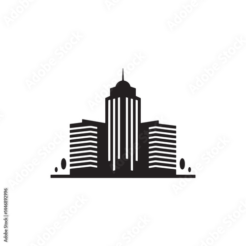 City Skyline Icon, Urban Landscape with Skyscrapers and Buildings