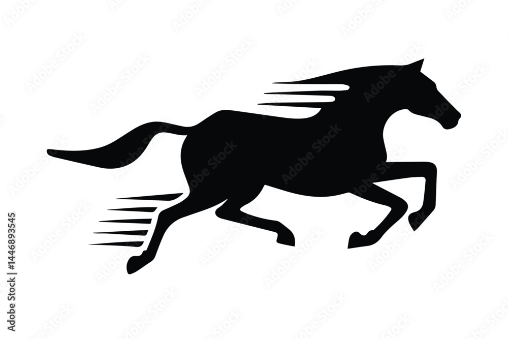 Fototapeta premium Black Horse Silhouette Vector. Running Stallion Graphic Clipart.