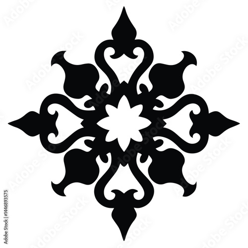 Ornate Tribal Star Mandala Tattoo. Elegant Symmetrical Ink Design.
