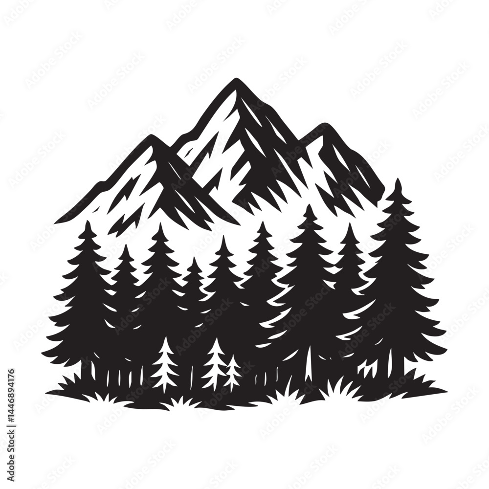 Obraz premium capped mountains behind forest vector illustration