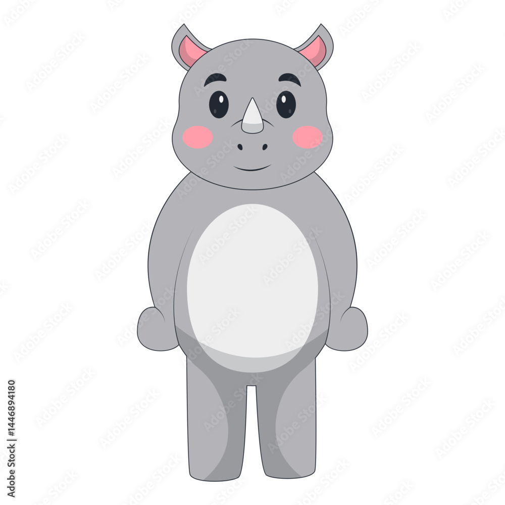 Fototapeta premium Cute Rhino Cartoon Illustration. Isolated Vector Character.