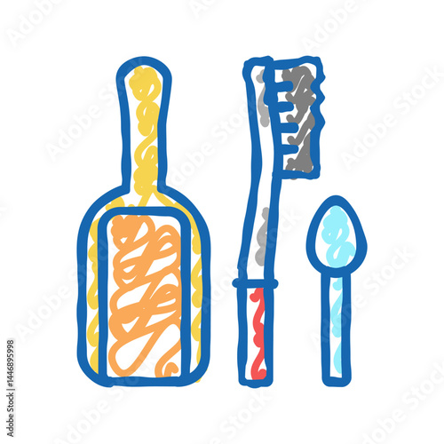 shovel, brush and spoon for prepare coffee icon doodle illustration