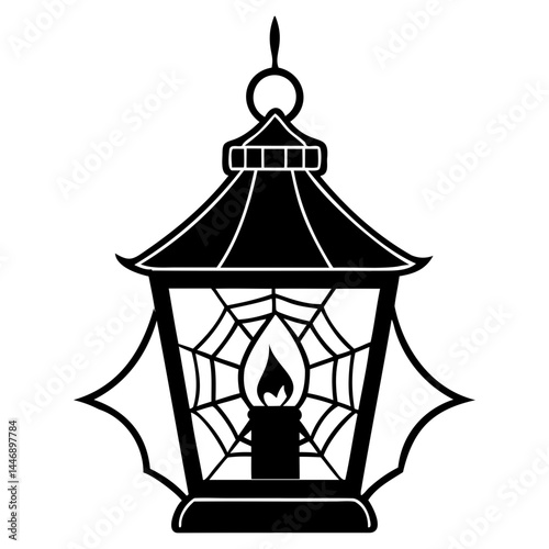 Halloween lantern with spiderweb and candle light vector illustration for spooky season design 100 isolated on transparent background