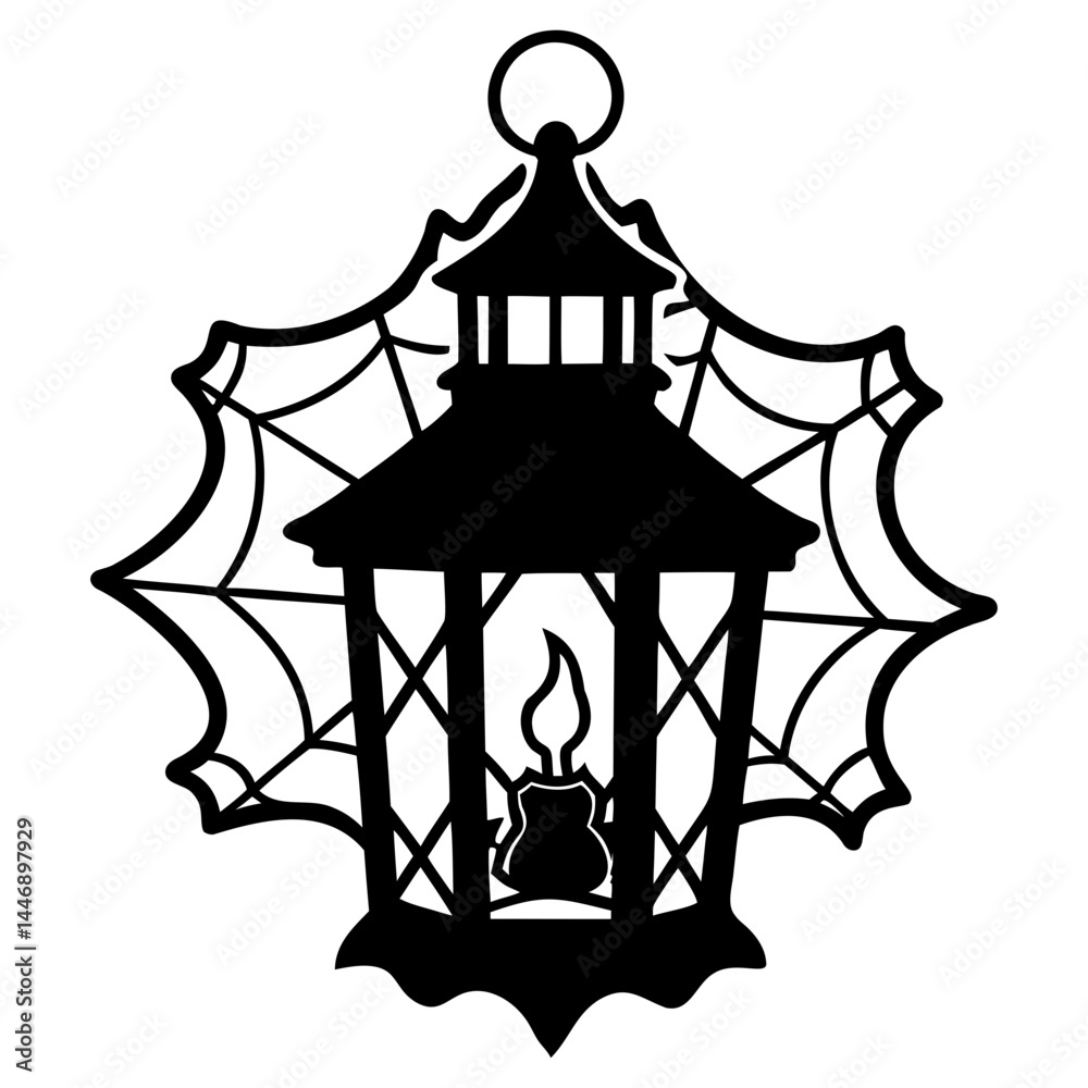 Halloween lantern with spiderweb vector illustration for spooky season decorations and party invitations design isolated on transparent background Halloween lantern with spiderweb vector illustration for spooky season decorations and party invitations design isolated on transparent background