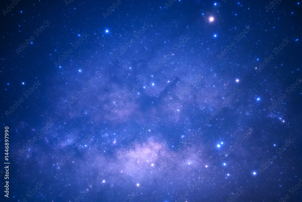 Night blue sky space background, Starry universe in dark blue sky, Milky way galaxy with stardust field in deep universe