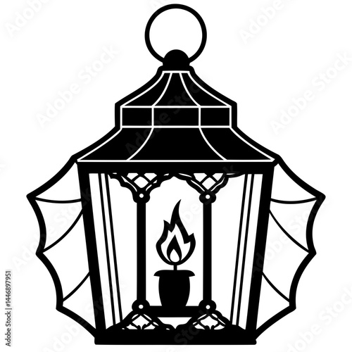 Vintage lantern vector illustration with candle flame black and white decorative light source clip art image 100 isolated on transparent background