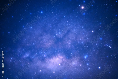 Obraz na płótnie Night blue sky space background, Starry universe in dark blue sky, Milky way galaxy with stardust field in deep universe w salonie