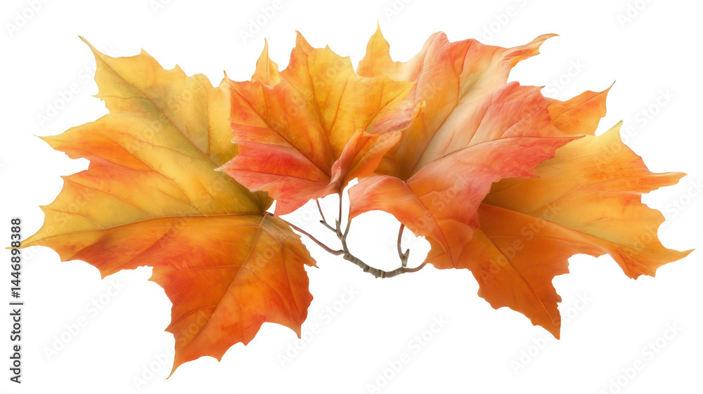 Fototapeta premium Realistic Branch with Red Autumn Leaves Transparent Background