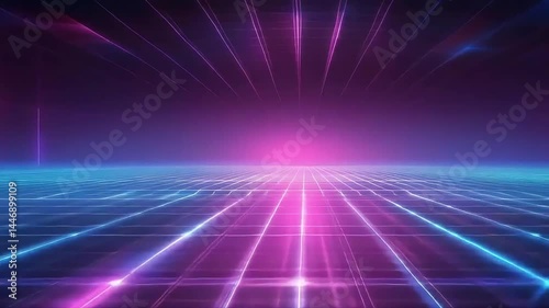 Wallpaper Mural Abstract digital landscape with glowing neon grid Torontodigital.ca