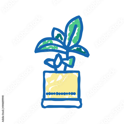green leaves houseplant in pot icon doodle illustration