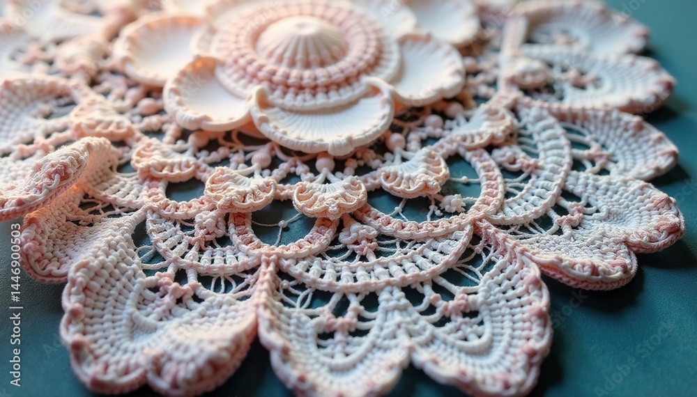 Obraz premium Intricate floral lace doily, delicate texture, beauty, shabby, bridal