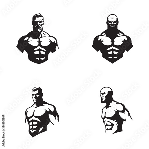 Workout bodybuilding artwork featuring flex poses for fitness poster print designs coaching apps gym branding

