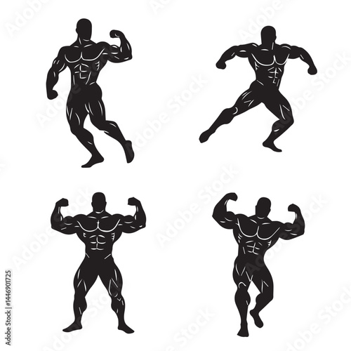 Strong flexing man character illustrations set ideal for promoting gym content online training plans posters

