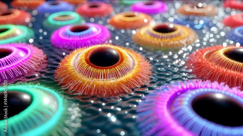 Colorful Abstract Eye Shapes on Reflective Surface