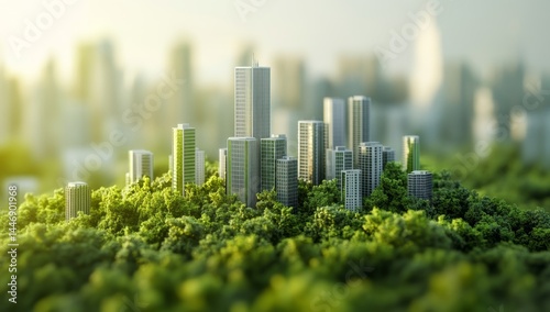 Sustainable city nestled in lush greenery