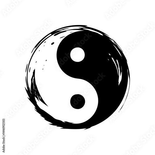 Yin and Yang Symbol in Black and White Brush Stroke Style Abstract Art Design