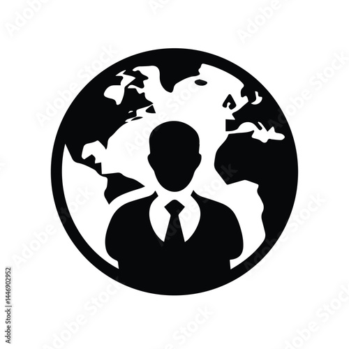 Global Business Icon. Professional Worldwide Corporate Silhouette Logo