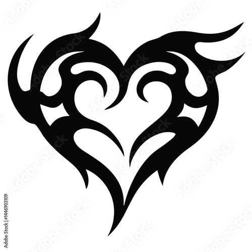Tribal Heart Tattoo Design. Bold Abstract Love Symbol Ink Art.