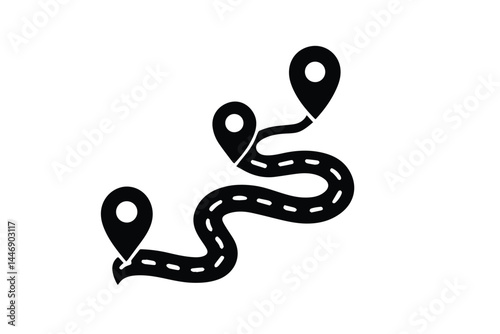 Route Map Icon with Pin Markers and Curved Path. Travel, Navigation, Location, and GPS Symbol for Apps, Websites, and Print Design Projects.