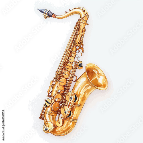 watercolor of Saxophone With Gold Finish, vector, isolated on a white background.