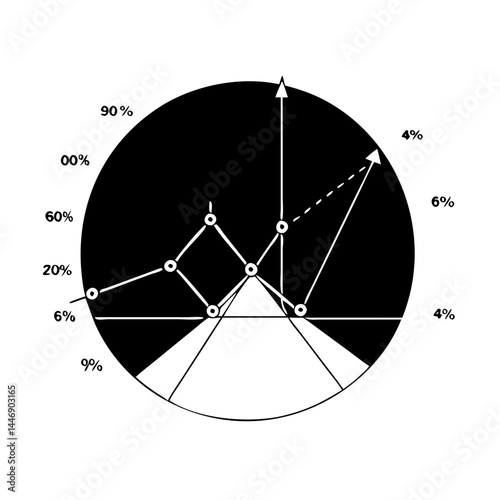 Monochrome Statistical Diagram with Percentage Values and Network Representation in Circular Form
