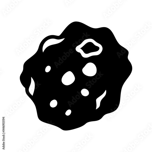 Black and white illustration of an object resembling a meteorite shape