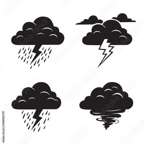 Angry rain cloud graphics showing thunderstorm wind heavy rain ideal app weather UI designs school project images

