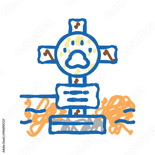 grave pet with cross icon doodle illustration
