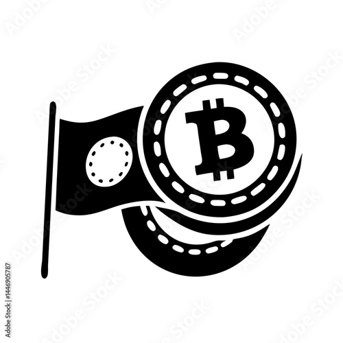 Bitcoin Cryptocurrency Flag Bearing the Bitcoin Symbol on Roadway Design