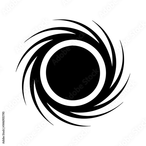 Abstract black and white swirl pattern radiating from a central circle