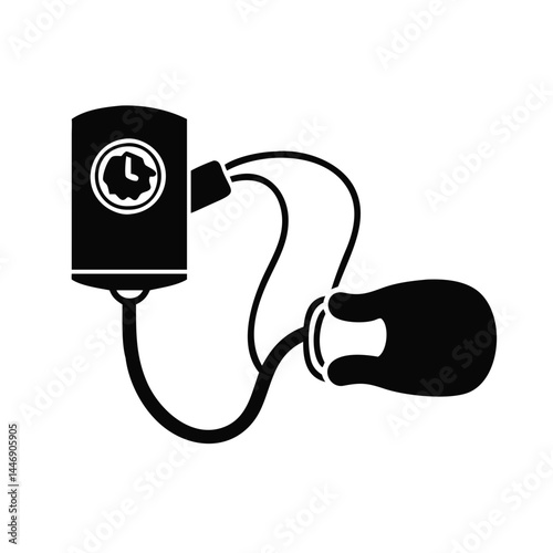 Simple black and white vector design for an outdated blood pressure cuff