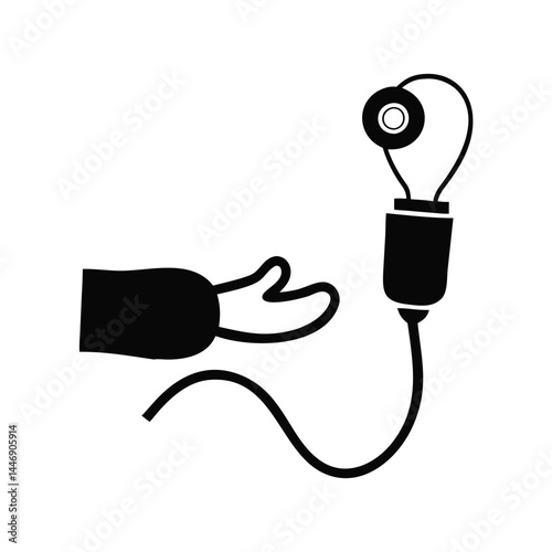 Stylized Silhouette of a Hand Receiving IV Infusion, Black and White
