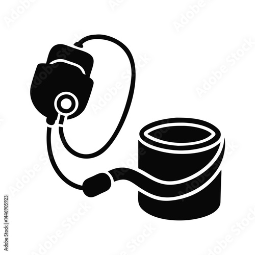 Abstract black and white image showing painting equipment and container of paint