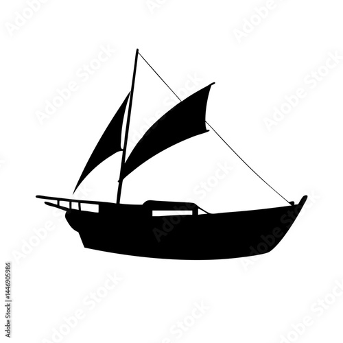 Silhouette of a sailing yacht cruising through the clear blue sea water