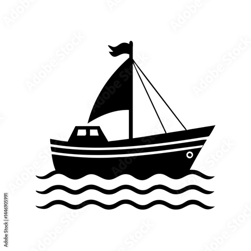Silhouette of a vintage sailboat on the wavy sea during daytime