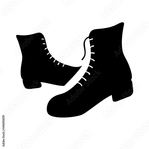 Stylized depiction of two lace up ankle boots in black silhouette