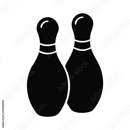 Two black bowling pins with the white striped design silhouetted