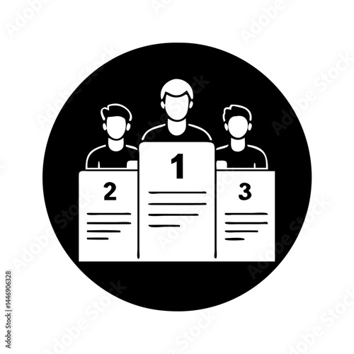 Icon depicting a winners podium with three people representing first second and third place