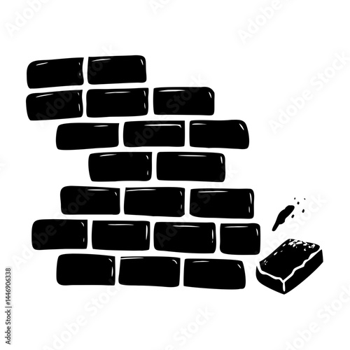 Abstract Black and White Brick Wall with Cleaning Sponge Illustration
