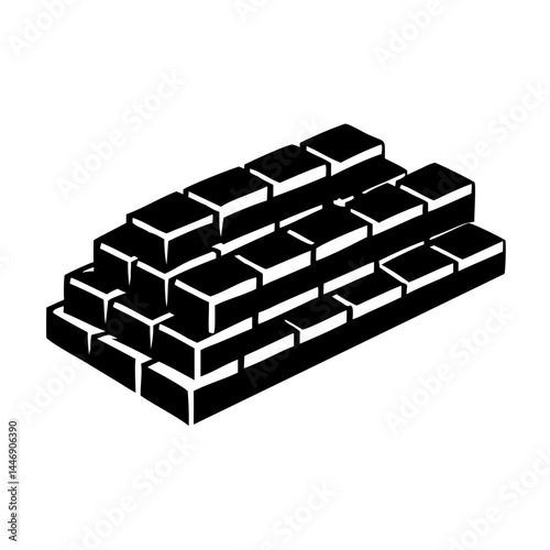 Isometric view of stacked rectangular blocks casting shadows, simple and monochrome