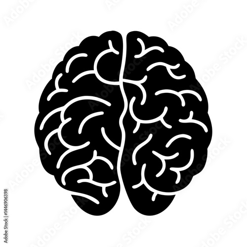 Silhouette of Human Brain Top View with Details Illustration and Science