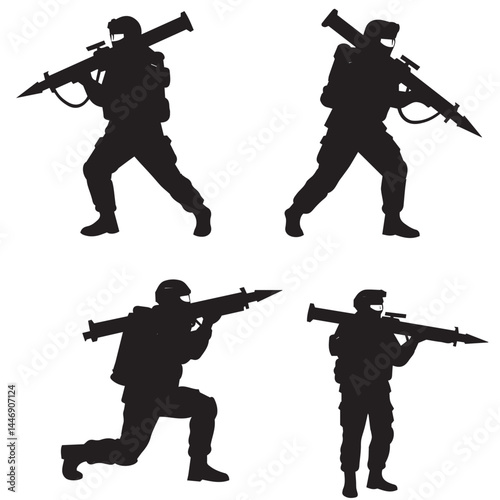 Full-body armed soldier illustrations showing real-life shooting posture and tactical readiness

