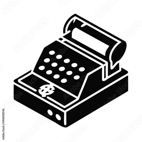 Vintage Mechanical Cash Register with Round Buttons and Dollar Sign Iconography