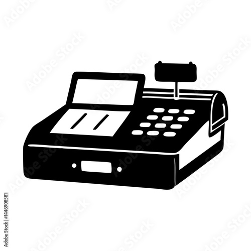 Classic black and white point of sale system, cash register illustration