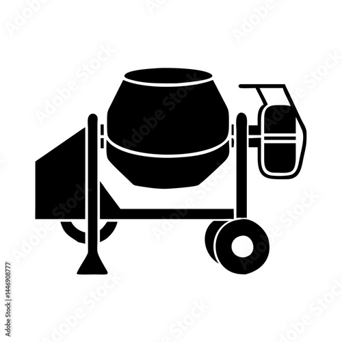 Isolated black concrete mixer on a white background for construction purposes