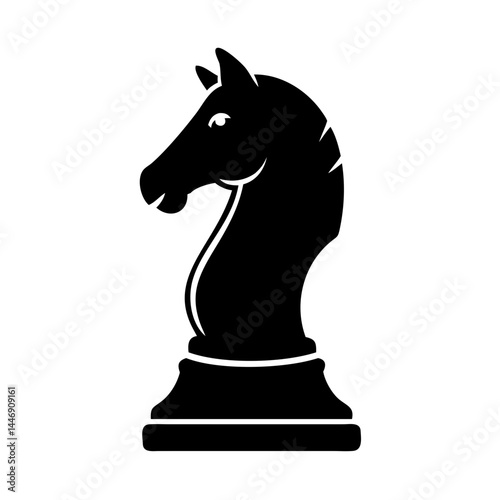 Black and White Chess Knight Piece Elegant Stallion Head Iconography