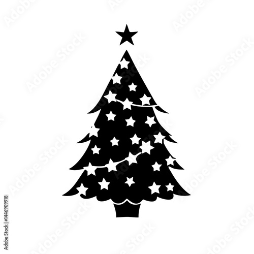 Black and White Christmas Tree Icon Vector Graphic Illustration Design