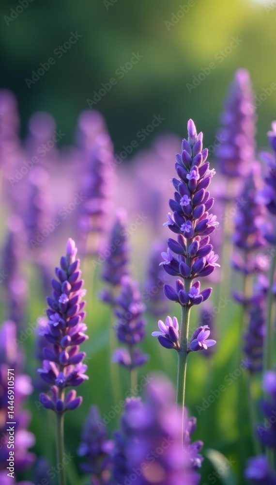 Fototapeta premium Vibrant purple lavender flowers blooming in a lush field, lavender, purple