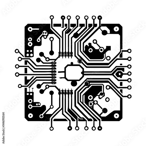 Abstract Black and White PCB Design Illustration of a Printed Circuit Board